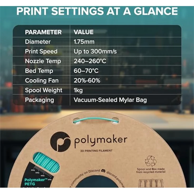 Polymaker PETG Weiß 3D Drucker Filament 1.75mm 1kg, hoher Durchfluss, hohe Festigkeit, schnelles Drucken bis zu 300mm/s, hervorragende Schichthaftung, verzerrungsfrei – Bild 4