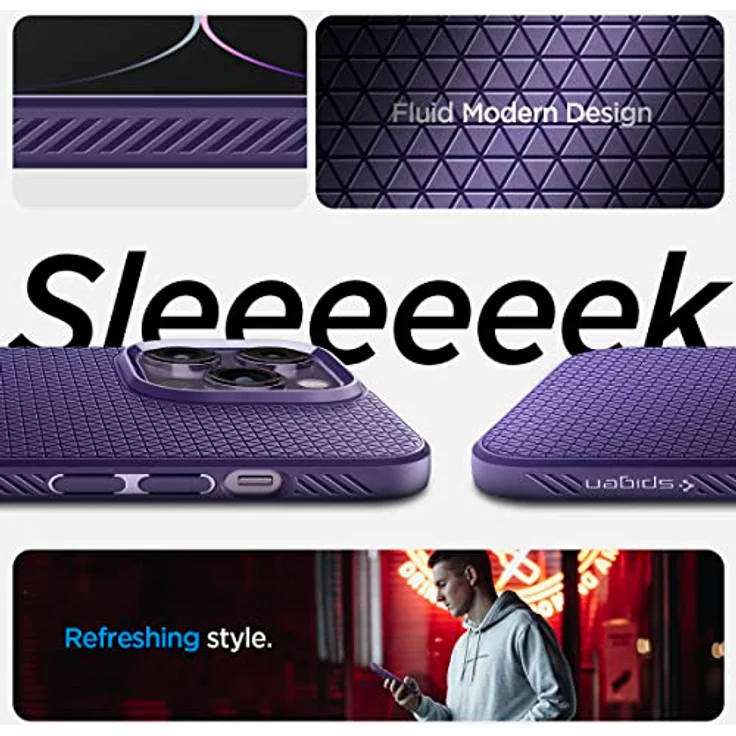 Spigen Liquid Air Hülle Kompatibel mit iPhone 14 Pro -Deep Purple Gemustertes TPU, Air Cushion Technologie, Schutzrand für Kamera – Bild 3