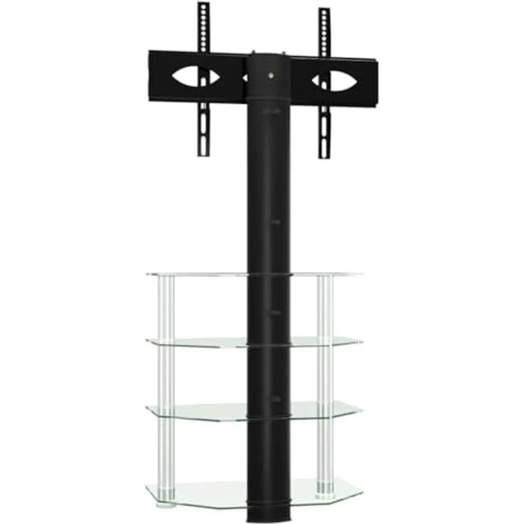 vidaXL TV Eckregal, TV Schrank mit 4 Ablagen, ±25° Schwenkbar TV Ständer Regal für 32-70 Zoll, TV Konsole Fernsehtisch Eckschrank, Schwarz Silbern – Bild 3