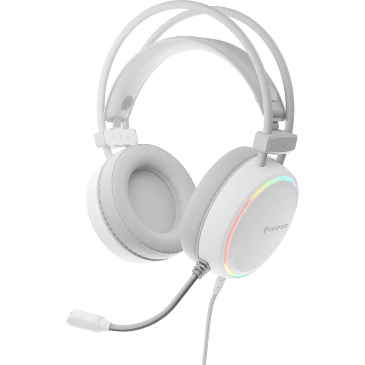 Genesis Neon 613, kabelgebundenes Gaming Headset mit RGB-Beleuchtung, integriertem Mikrofon, weiße Ausführung