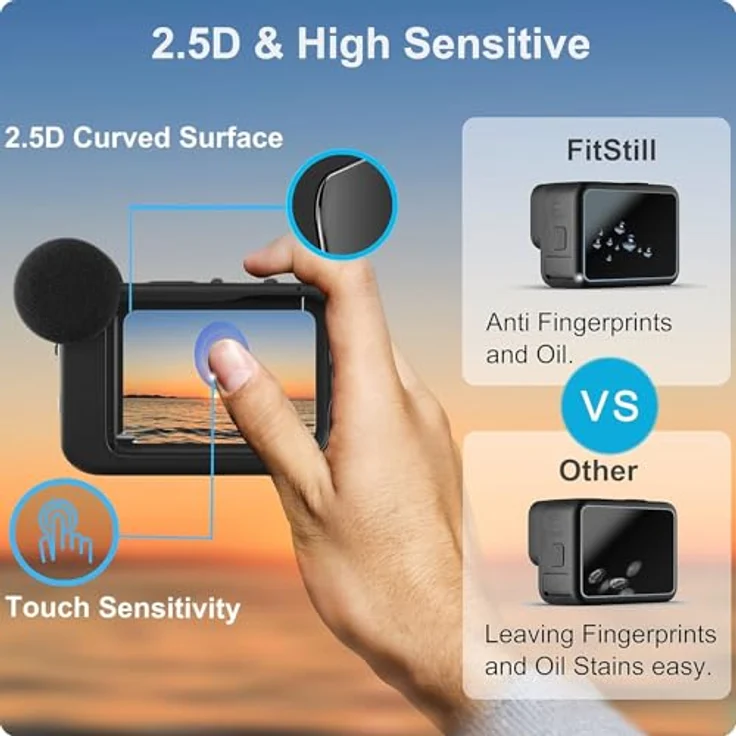 FiTSTILL Displayschutzfolie für Go Pro Hero 12/11/10/9 Black, Ultra gehärtetes Glas mit 9H Härte und Objektivabdeckung, einfach zu installieren, hohe Transparenz – Bild 5
