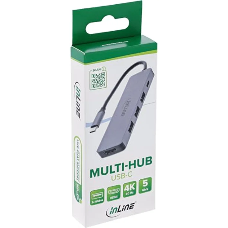 InLine Multifunktions-Hub 33271A, 3x USB-A 5 Gb/s, HDMI 4K 60 Hz, USB-C Power Delivery 100 W, kompatibel mit Windows, macOS, Linux, Aluminiumgehäuse – Bild 5
