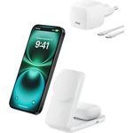 Belkin UltraCharge 2-in-1 Ladestation für Apple Watch und iPhone, 25W Schnellladung, MagSafe-kompatibel, inklusive 45W Netzteil – Weiß