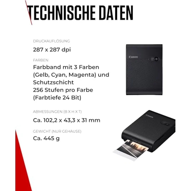 Canon SELPHY SQUARE QX10 Mini-Fotodrucker - mit quadratischem Druck (eingebauter Akku, WLAN, 287 dpi x 287 dpi, USB Kabel, Thermosublimationsdruck) schwarz – Bild 6