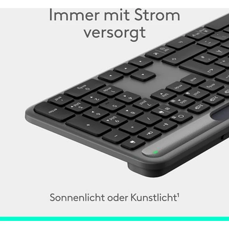Logitech Slim Solar+ Keyboard (DE, kabellos), kompakte Tastatur mit Solarenergieversorgung, Schwarz – Bild 2