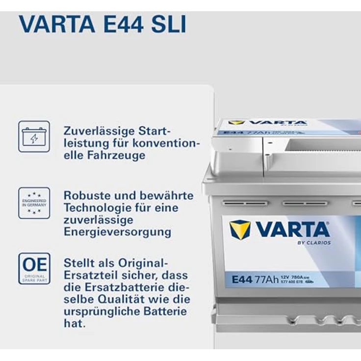 Varta E44 Silver Dynamic, 12V 77Ah 780A Autobatterie mit hoher Korrosionsbeständigkeit, One Size – Bild 2
