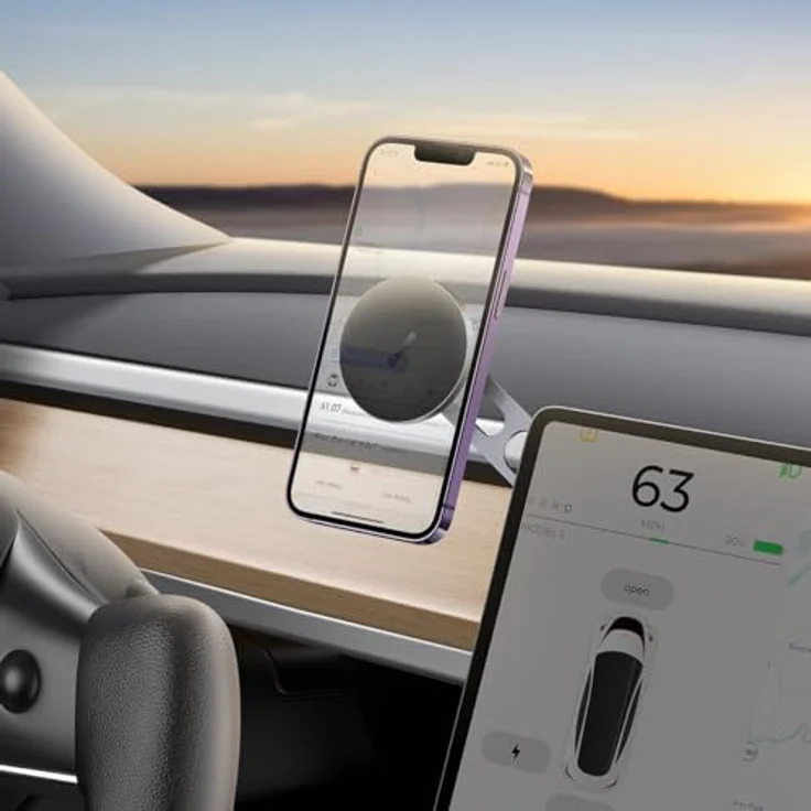 Baseus Magnetic Car Mount T-Space, Magnetische Smartphone Halterung für Tesla, Verstellbar, Silber – Bild 3