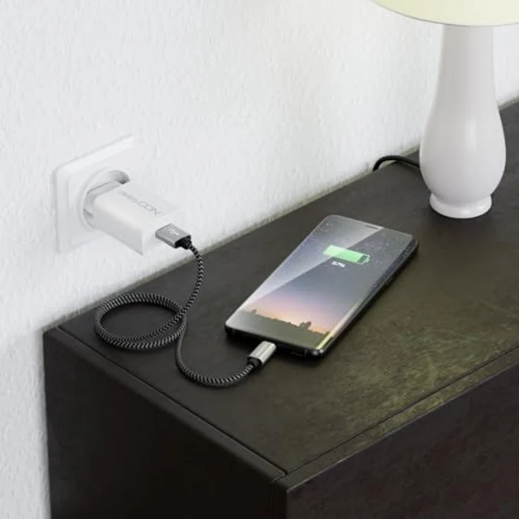 deleyCON 0,30m Nylon USB-C Kabel 30cm Schwarz Kurz Ladekabel Metallstecker Laden & Synchronisieren von Handy & Smartphone – Bild 5