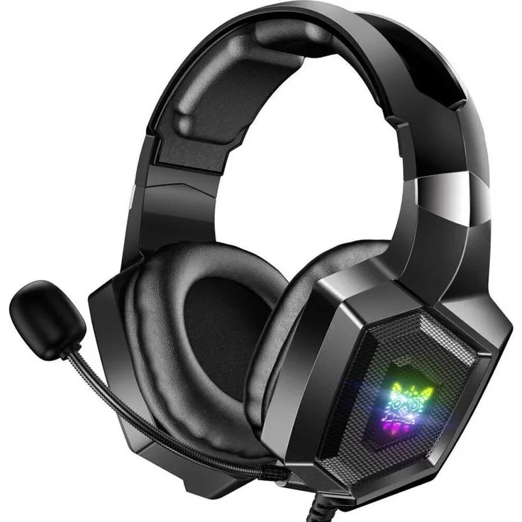 ONIKUMA K8, 3,5 mm schwarzes Gaming-Headset mit Stereo-Surround-Sound und RGB-LED-Beleuchtung, flexibles 360° HD-Mikrofon und komfortable Ohrpolster