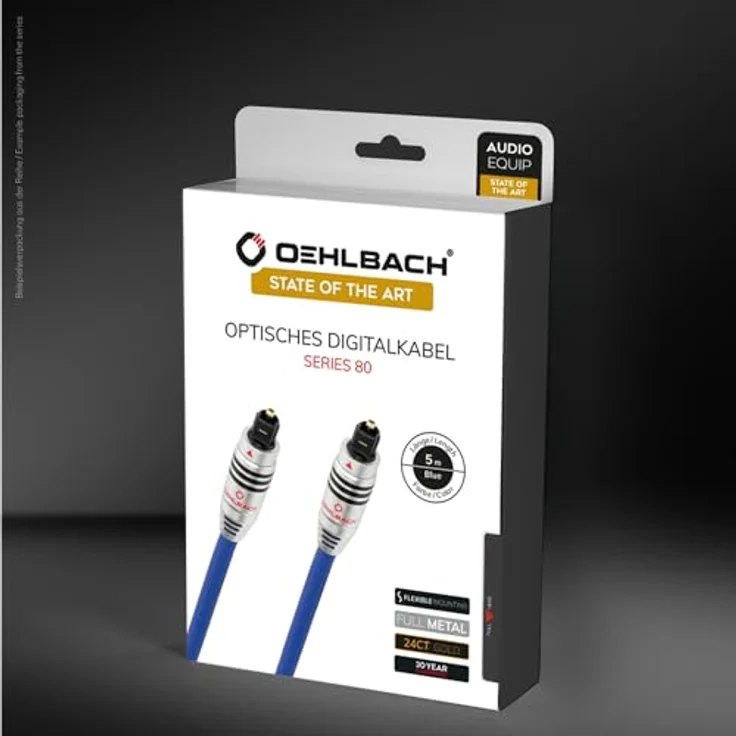 Oehlbach XXL Series 80 - High-End optisches Digitalkabel mit vollmetall Toslink-Stecker (Digital-Audiokabel - Heimkino, Soundbar, Blu-Ray Player & PS4pro, XBOX One) - blau 2m – Bild 4
