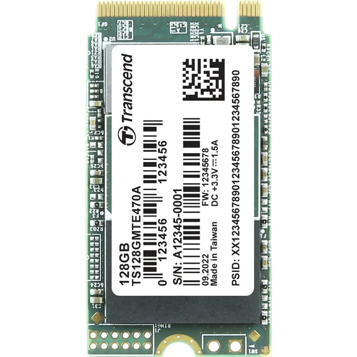 Transcend MTE470A 128 GB Interne M.2 PCIe NVMe SSD 2242 3.0 x4 Retail, selbstverschlüsselnd, mit AES 256-Bit-Verschlüsselung