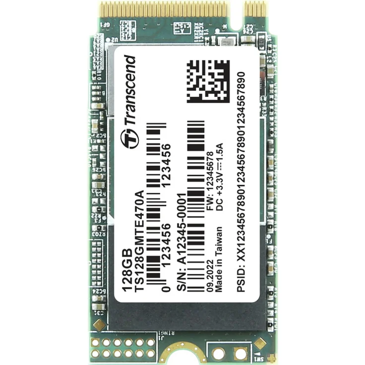 Transcend MTE470A 128 GB Interne M.2 PCIe NVMe SSD 2242 3.0 x4 Retail, selbstverschlüsselnd, mit AES 256-Bit-Verschlüsselung