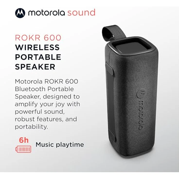 Motorola ROKR 600 Kabelloser Bluetooth-Lautsprecher, 30-W-Sound, Wasser- und staubdicht, für 20+ Lautsprecher, 6h Wiedergabe, Schwarz – Bild 2