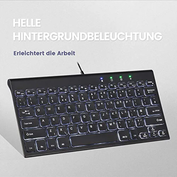 Perixx PERIBOARD-429 DE Kompakte Kabelgebundene Tastatur, Weiße Hintergrundbeleuchtung, Leises Tippen, Scherentasten, Deutsches QWERTZ Layout – Bild 5