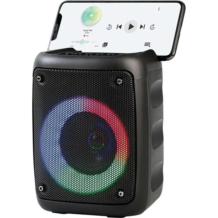 Rebeltec STAGE 180, Tragbarer Bluetooth-Lautsprecher mit RGB-Hintergrundbeleuchtung, 18W RMS, FM-Radio, USB, microSD, TWS-Funktion, schwarz – Bild 1