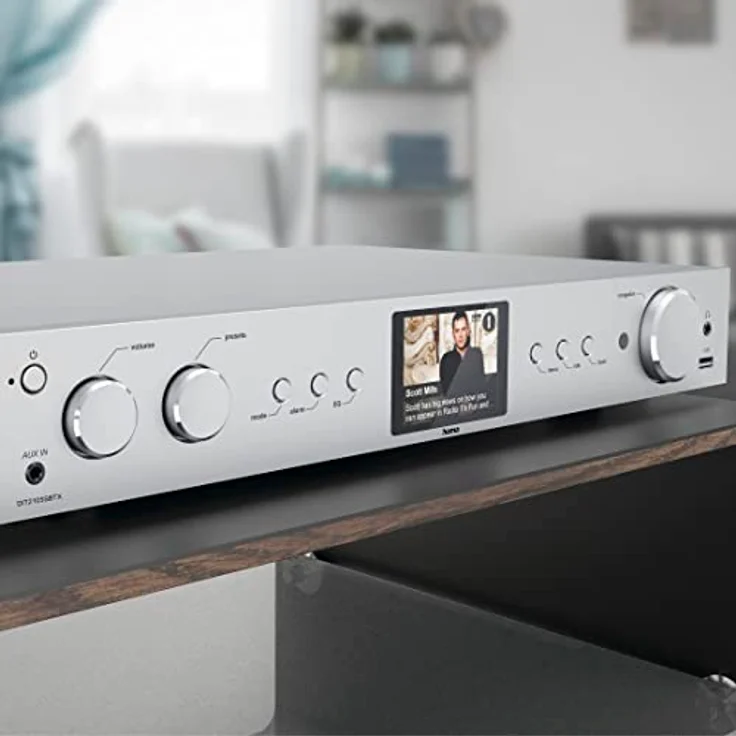 Hama DIT2105SBTX DAB Tuner HiFi Digitalradio Internet Radio FM Tuner Bluetooth Tuner HiFi Internetradio Digitalradio FM WLAN Stereo Receiver Spotify Amazon Music Fernbedienung USB AUX Wecker, silber – Bild 4