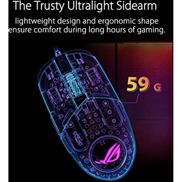 ASUS ROG Strix Impact III - Beidhändige Gaming-Maus, leicht, 12000 DPI, 5 programmierbare Tasten, austauschbare Schalter, Paracord-Kabel, Gaming-Maus für FPS, Schwarz – Bild 2