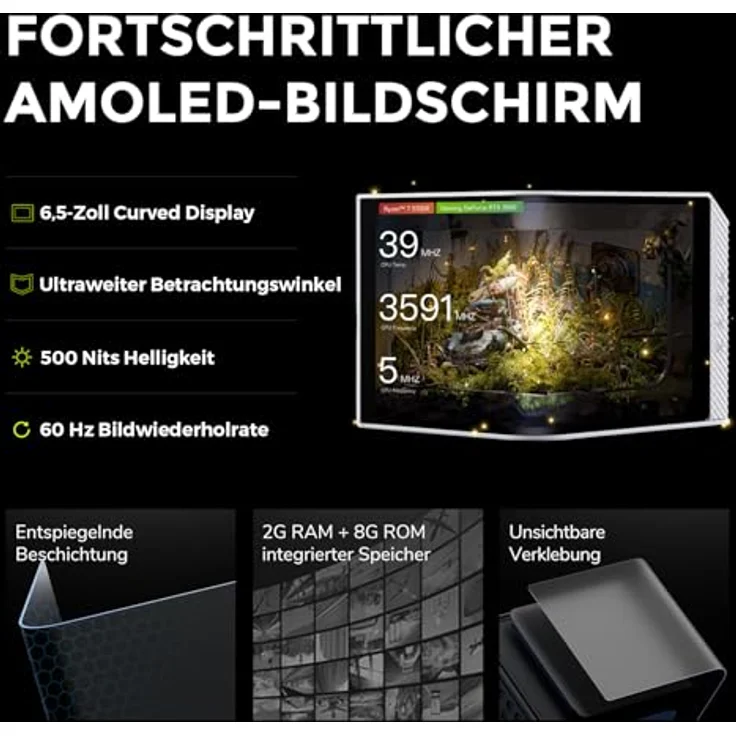 TRYX Panorama 360 ARGB, 360mm AIO Wasserkühlung mit 6,5'' AMOLED Curved Screen, 3D-Anamorphic-Effekt, 320 W TDP, magnetische Performance-Lüfter, für Intel- & AMD-CPUs, weiß – Bild 3