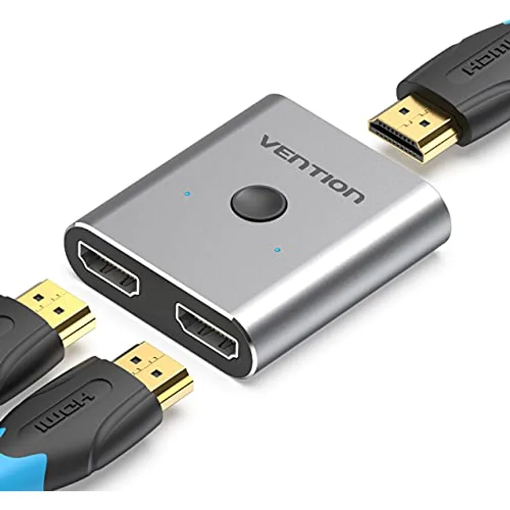 VENTION HDMI Switch 2 IN 1 Out Aluminium 4K Splitter Unterstützt Bidirektional HD 3D 1080P (Schwarz)