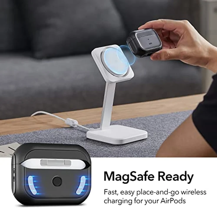 ESR AirPods Pro 2 Hülle mit HaloLock, MagSafe Ready, USB-C/Lightning Kabel, Hybrid Sturzschutz, Schwarz – Bild 3