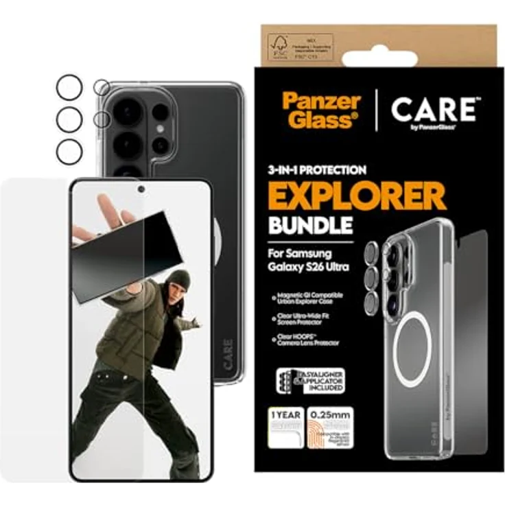 PanzerGlass Displayschutzglas für Samsung Galaxy S26 Ultra, Rand-zu-Rand Abdeckung, recyceltes Glas, inklusive Kameraobjektiv-Schutz und transparentem Case – Bild 2