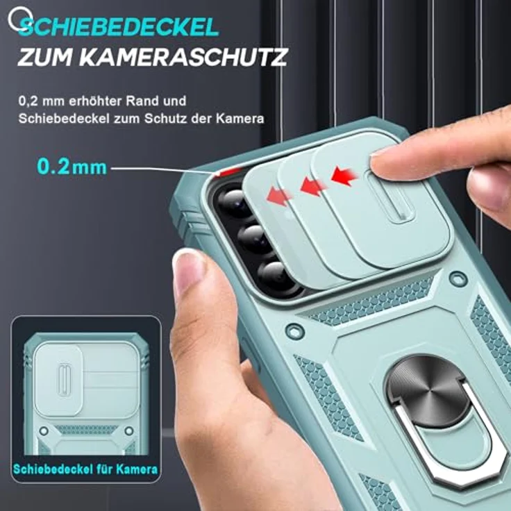 LeYi Samsung Galaxy A56 5G Hülle, Militärisch Stoßfest mit Kameraschutz Slide Cover und Rotierender Ringhalterung, Robustes Case in Grün mit 2 Panzerglas-Schutzfolien – Bild 2