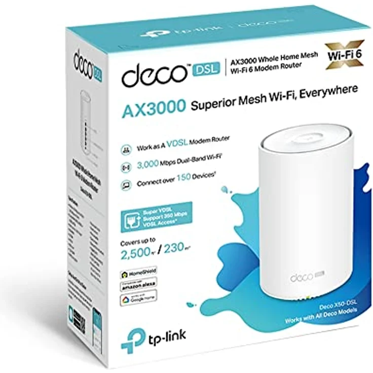 TP-Link Deco X50-DSL AX Modem Router, Wi-Fi 6 Dual-Band AX3000Mbps, VDSL2 Profil 35b bis 350Mbps, 4 Gigabit-Ethernet-Anschlüsse, MU-MIMO, HomeShield, QoS, kompatibel mit Alexa - Preisvergleich – Bild 5