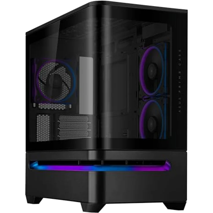 ASUS Prime AP202 ARGB (Schwarz), mATX PC-Gehäuse mit gehärtetem gebogenem Glas, 3 integrierten ARGB-Lüftern und Unterstützung für Grafikkarten bis 420 mm – Bild 1