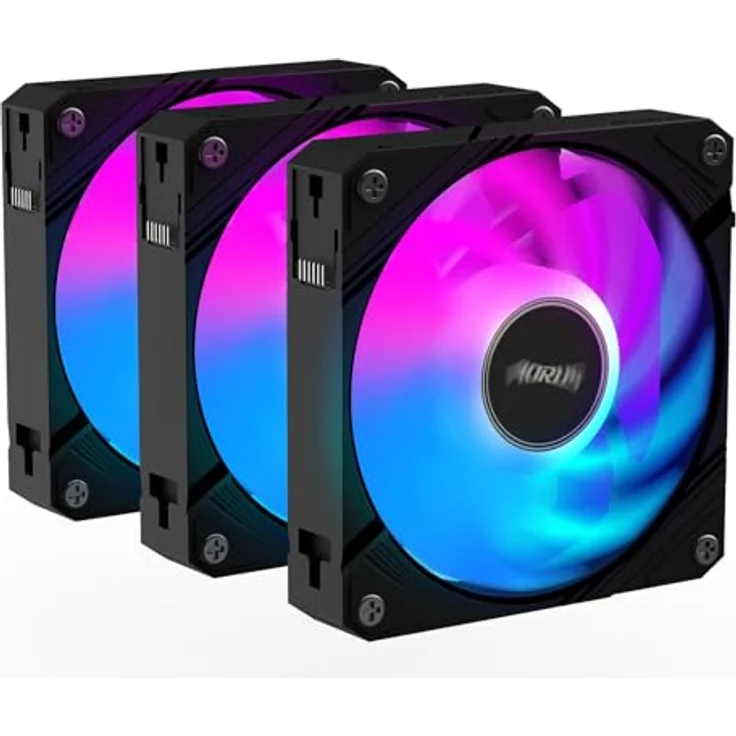 Gigabyte AORUS EZ CHAIN FAN 120, 3er Set CPU Wasserkühler mit Daisy-Chain-Setup und leisem Lüfterblatt-Design, Schwarz – Bild 3