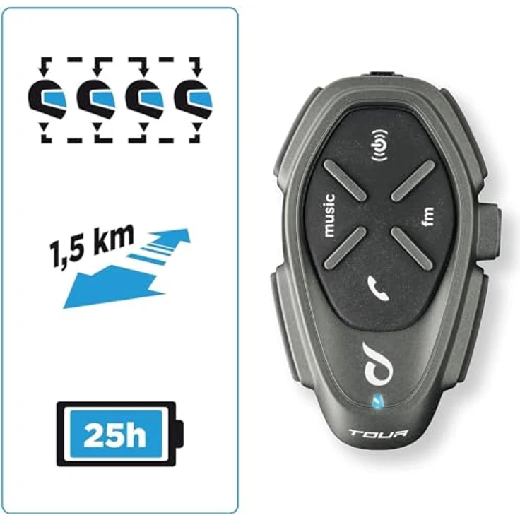 Interphone TOUR HD Motorrad-Intercom, Bluetooth-Gegensprechanlage für 2 Personen, 1500 m Reichweite, Schwarz – Bild 3