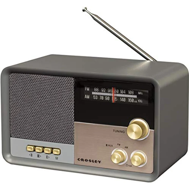 Crosley Tribute AM/FM Radio, Tragbarer Bluetooth Lautsprecher mit Kopfhöreranschluss und Micro-USB-Ladekabel, Wiederaufladbarer Party-Lautsprecher, Anthrazit – Bild 2