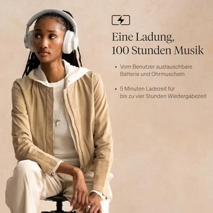Cambridge Audio Melomania P100 SE, Bluetooth Kopfhörer mit aktiver Geräuschunterdrückung, 100 Stunden Wiedergabezeit, austauschbarem Akku und Tragetasche – Weiß – Bild 3