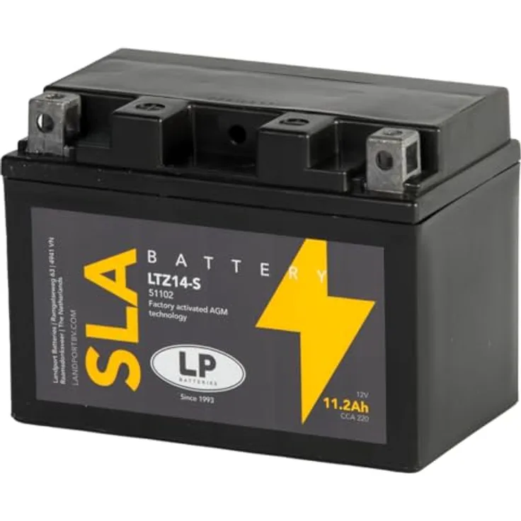 Landport AGM SLA 12V 11,2Ah Motorradbatterie MS LTZ14-S, wartungsfrei, hohe Kaltstartleistung, flexibel installierbar