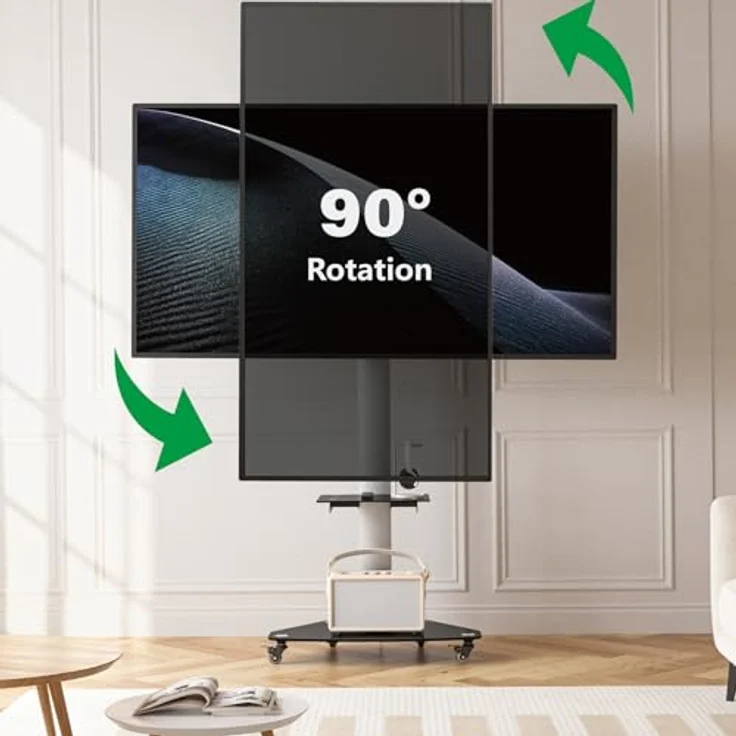 XTRARM Proton 300 mobiler TV Ständer mit Ablage, 37-70 Zoll / 40 kg, VESA-Größen, bis 209 cm Höhe, Schwarz/Silber – Bild 5