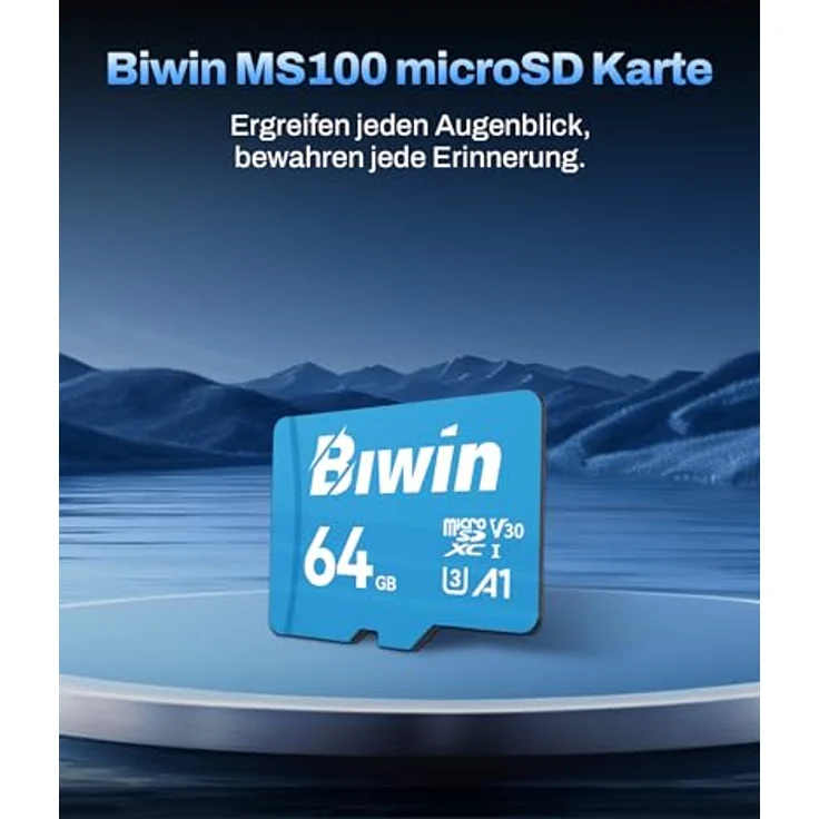 Biwin MS100 MicroSDXC UHS-I Speicherkarte 64GB, Lesegeschwindigkeit bis zu 100MB/s, A1 V30 U3, optimal für 4K UHD Videos und kompatibel mit Smartphones/Tablets/Digitalkameras – Bild 2