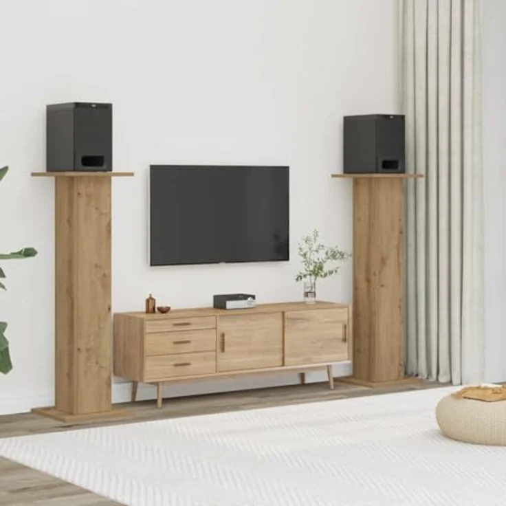 vidaXL Lautsprecherständer 2 STK., Hoher Boxenständer aus Artisan-Eiche, für HiFi Heimkino Surround Sound, verbesserte Klangqualität mit hohlem Design und stabiler Oberfläche – Bild 2