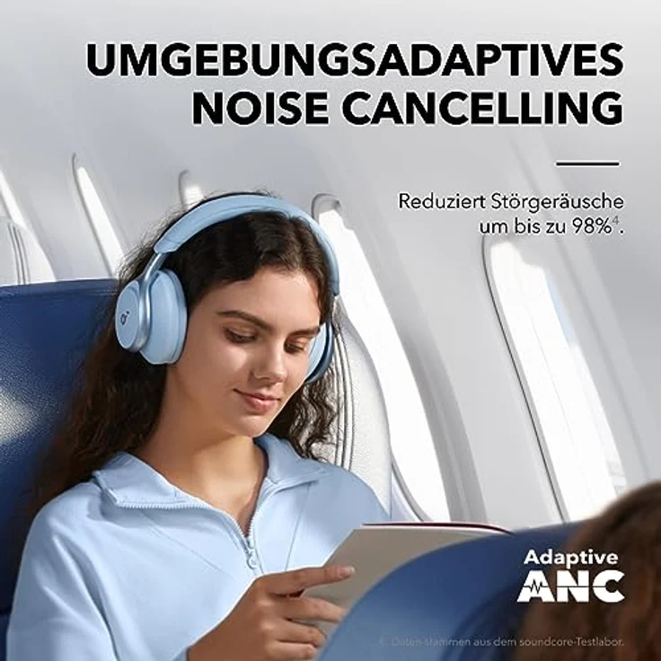soundcore by Anker, Space One Kabellose Over-Ear Bluetooth Kopfhörer, Aktives Noise Cancelling, 2X stärkere Stimmunterdrückung, 40h Wiedergabe, App, Hi-Res Audio, Bluetooth 5.3 (Himmelblau) – Bild 3