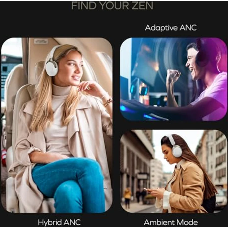 CREATIVE Zen Hybrid SXFI Over-Ear-Kopfhörer, Super X-Fi-Technologie, adaptive aktive Geräuschunterdrückung, Umgebungsmodus, bis zu 70 Stunden, Low-Latency-Modus (Hellgrau) – Bild 5