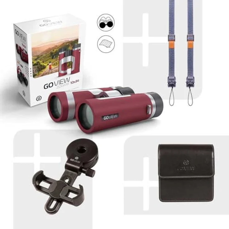 GoView ZOOMR 10x34 kompaktes, portables Fernglas (10-Fach Zoom, Magnesiumgehäuse, inkl. Smartphone-Adapter & Zubehör) Ruby Rot – Bild 4