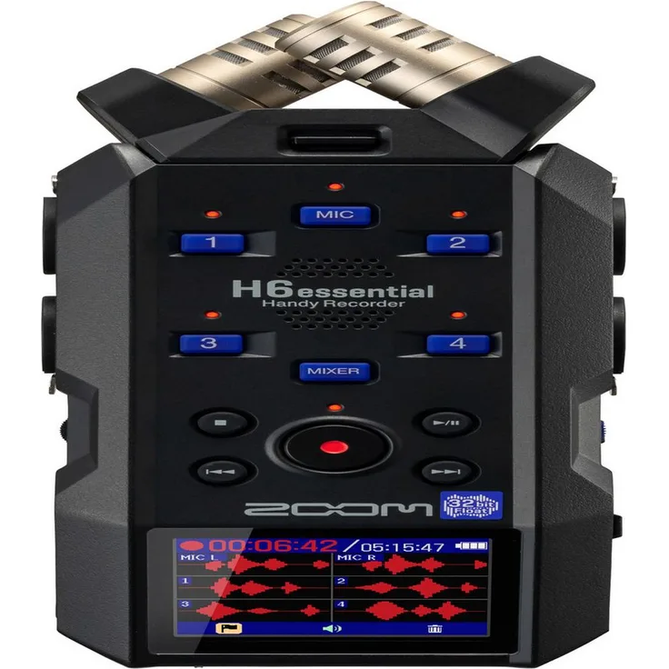 Zoom H6essential, Mobiler 6-Spur Audio-Recorder mit 32-Bit-Float-Aufnahme, X/Y-Mikrofon und USB-C Interface