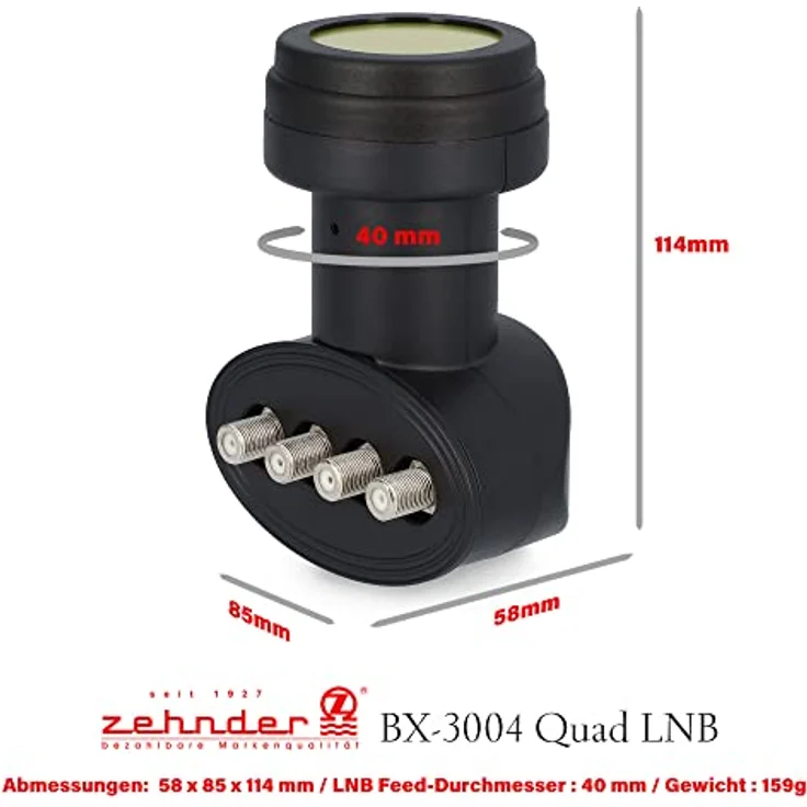 Zehnder Quad LNB für 4 Teilnehmer mit Sun Protect UV Schutz und Wetterschutzkappe zum herausziehen - 40mm Feed - 4K Ultra HD - Satellite LNB - Digital - 4Fach - 4G 5G LTE Abschirmung| BX-3004 – Bild 5