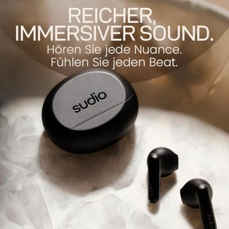 sudio A3 True Wireless Kopfhörer, Over Ear, Bluetooth 5.4, Multipoint Verbindung, 25h Spielzeit, Schweiß- & Spritzwassergeschützt, Touch, USB-C Ladecase, Schwarz – Bild 2