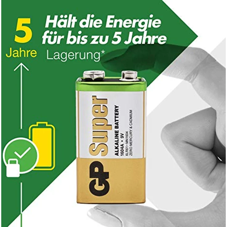 GP 9V Block Batterien (6LR61, MN1604, 9V E-Block) 9 Volt Block Super Alkaline, geeignet für vielseitige Anwendungen (8 Stück Blockbatterien 9V in briefkasten-geeigneter Verpackung) – Bild 5