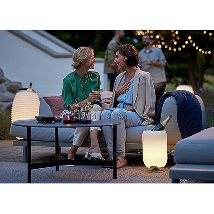 Kooduu Atmos Tragbare Lautsprecherlampe - Dimmbares LED-Licht, drahtloser Bluetooth-Lautsprecher mit integriertem Weinflaschenhalter - Innen- und Außendekoration, Messing – Bild 3