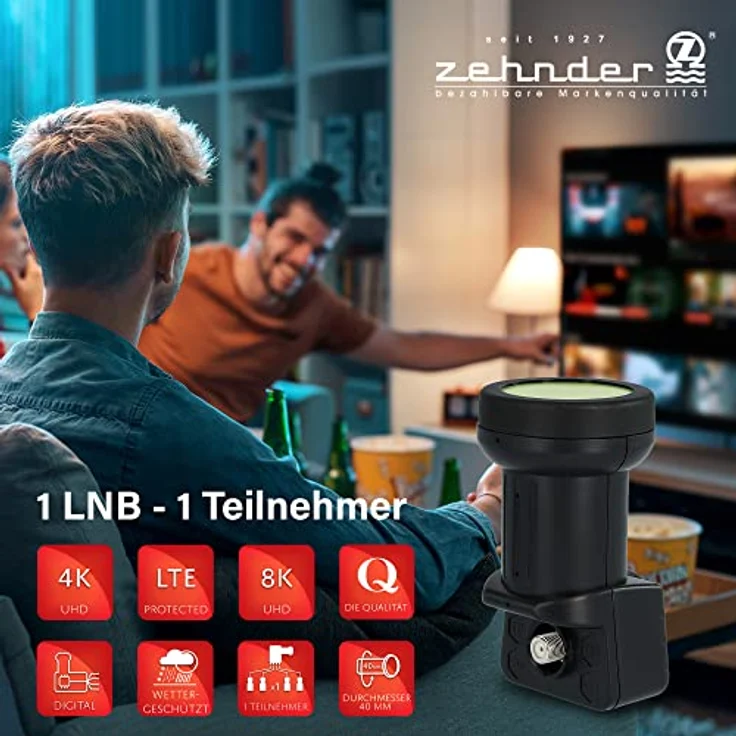 Zehnder Single LNB Satellitenkopf für 1 Teilnehmer mit Sun Protect UV Schutz und Wetterschutzkappe - 40mm Feed -4K Ultra HD - Satellite LNB - Digital - 1Fach - 4G 5G LTE Abschirmung| BX-3001 – Bild 5