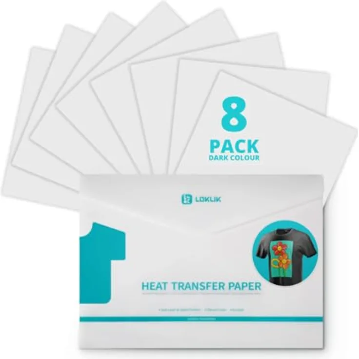 Loklik Transferpapierbogen 8er-Pack für dunkle Stoffe, Waschfeste Transferblätter Weiß mit spezieller Beschichtung