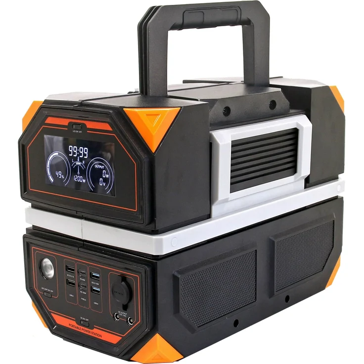 Technaxx TX-231 Ladestation, 917Wh, 1200W, USB-C, USB-A, 2 x 230V, Kfz-Steckdose, schwarz/orange