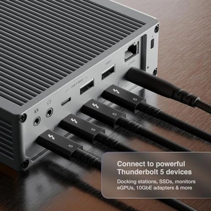CalDigit Thunderbolt 5 Pro, geflochtenes Kabel mit 120Gbps, 240W Stromversorgung, kompatibel mit Thunderbolt 3, 4, USB4 Typ C, Schwarz (1 m) – Bild 5