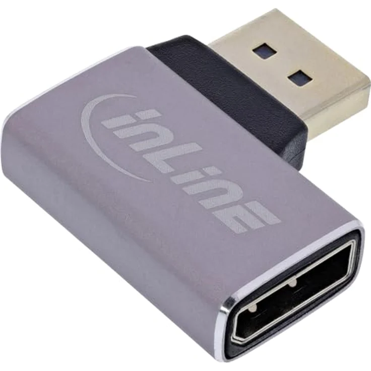 InLine DisplayPort 1.4 Adapter 90° rechts gewinkelt, DP Stecker zu Buchse, 8K-kompatibel, mit vergoldeten Kontakten, kompakt, Modell 17291D – Bild 1