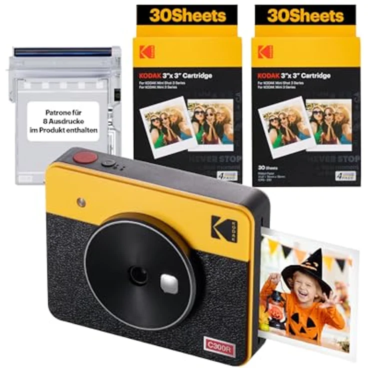 KODAK Mini Shot 3 Retro 4PASS 2-in-1 Sofortbildkamera und tragbarer Fotodrucker (7,6 x 7,6 cm) + Packung mit 68 Blatt weiß - Kostengünstiger Fotodrucker mit 4Pass-Technologie – Bild 1